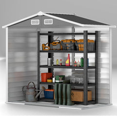 Outsunny 7 x 4ft Garden Shed, Easy to Assemble, Upgraded Galvanised Steel Frame with Foundation Kit, Double Doors with Lock, Outdoor Metal Shed with Vents and Gloves, Garden Storage Shed, Dark Grey