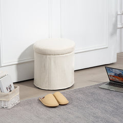 HOMCOM 40cm Round Storage Ottoman, Corduroy Footstool with Removable Lid and Legs, Vanity Stool for Living Room, Bedroom, Beige