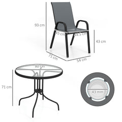 Outsunny Five-Piece Steel Patio Set, with Glass-Top Table - Dark Grey