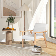 HOMCOM Accent Chair Wood Frame with Thick Linen Cushions Wide Seat Armchair Home Furniture Bedroom Office Cream White