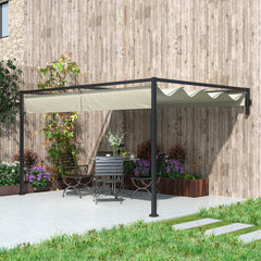 Outsunny 3 x 4m Steel Pergola, with Retractable Canopy - Khaki