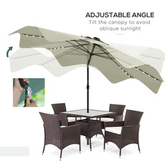 Outsunny Solar Patio Umbrella with LED and Tilt, Outdoor Market Table Umbrella Parasol with Crank, 3 x 3 (m), Cream White