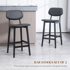 HOMCOM Set of Two Wooden Classic Bar Stools, with Faux Leather Seats - Black