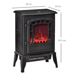 HOMCOM Free standing Electric Fireplace Stove, Fireplace Heater with Realistic Flame Effect, Overheat Safety Protection, 1000W/2000W, Black