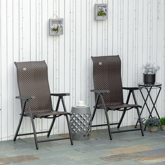 Outsunny Set of Two Folding Garden Chairs, with Seven-Position Adjustable Backs - Brown