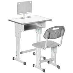 HOMCOM Kids Adjustable Desk and Chair Set, Book Stand, Pen Slot - Grey