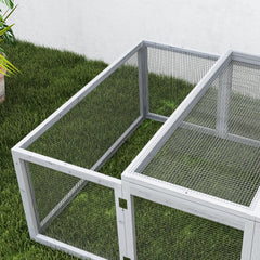 PawHut Wooden Rabbit Hutch Cage 6ft with Wire Mesh, Openable Roof, Play Space for Outdoor, Grey