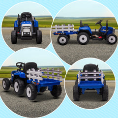 HOMCOM Ride On Tractor, Battery Powered Electric Car, with Detachable Trailer, Remote Control, Music - Blue