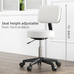 HOMCOM Beautician's Swivel Salon Chair w/ Padded Seat Back 5 Wheels Adjustable Height Salon Hairdressers Tattoo Spa Rolling Cushion Professional 48cm White