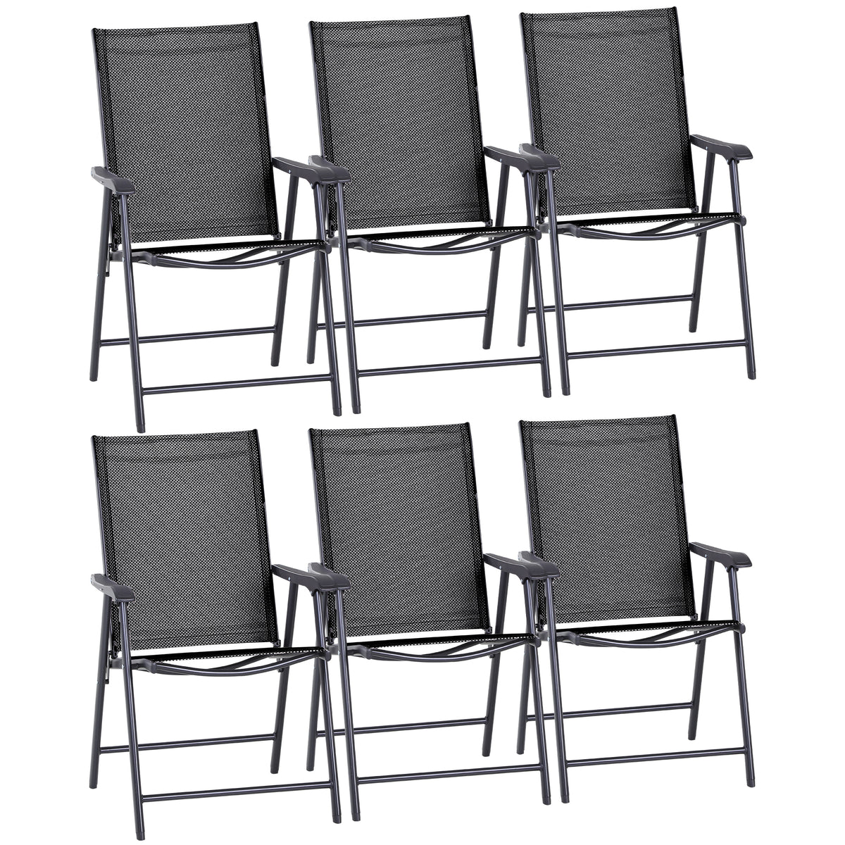 Outsunny Set of 6 Folding Garden Chairs, Metal Frame Garden Chairs Outdoor Patio Park Dining Seat with Breathable Mesh Seat, Black