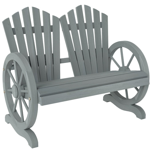 Outsunny Fir Wood Love Seats with Wheel-Shaped Armrests, Large Load-Bearing Chair, Grey