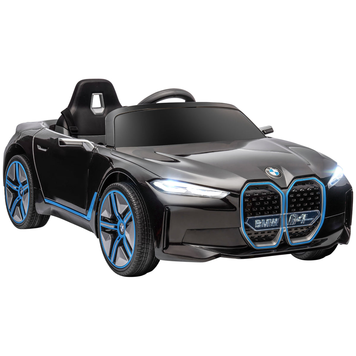 HOMCOM BMW i4 Licensed 12V Kids Electric Ride-On Car, with Remote Control, Portable Battery, Music, Horn, Headlights - Black