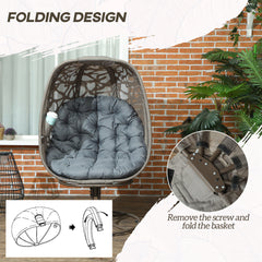 Outsunny Swivel Egg Chair with Cushions, Foldable Basket Seat and Metal Frame, Indoor Outdoor Lounge Chair for Balcony, Patio and Living Room, Grey