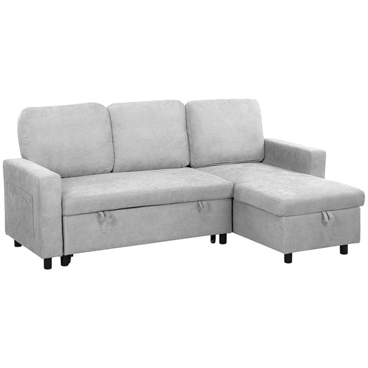 HOMCOM L Sofa Bed, with Storage - Light Grey