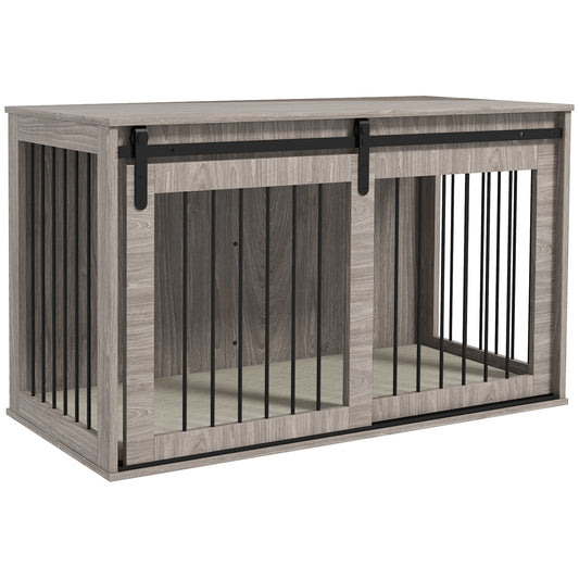 PawHut 118cm Dog Crate Furniture with Removable Cushion for Extra Large Dogs - Walnut Brown