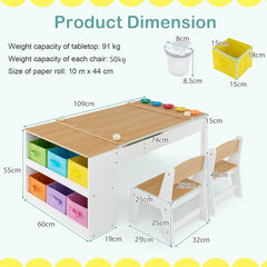 طقم طاولة فنية للأطفال وحامل فني مع كراسي 2 في 1 - طبيعي