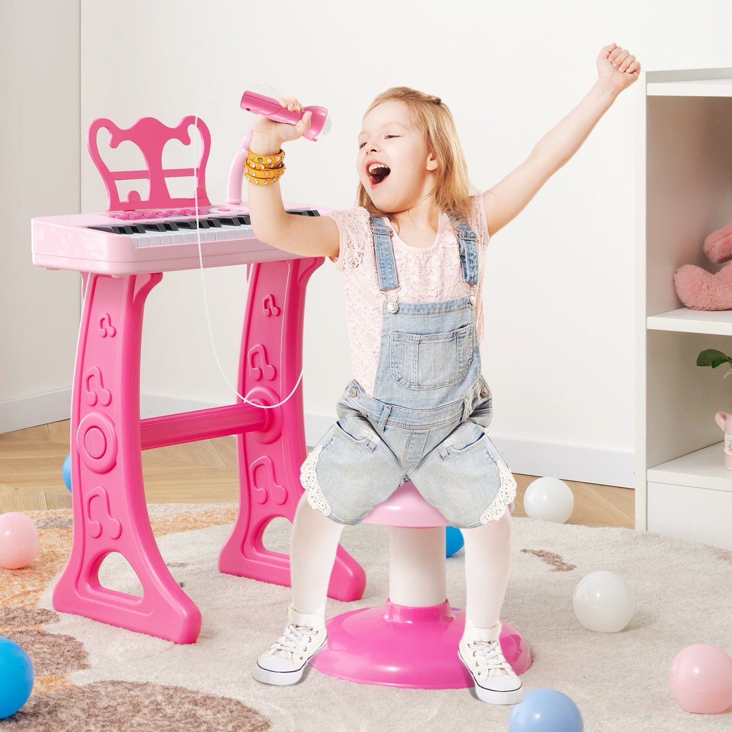 37-Key Kids Piano Keyboard Electronic Instrument with Microphone-Pink
