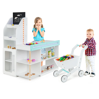 Kids Supermarket Shopping Set with Shopping Cart and Cash Register-White