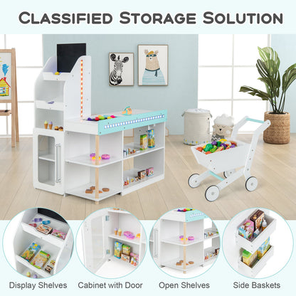 Kids Supermarket Shopping Set with Shopping Cart and Cash Register-White