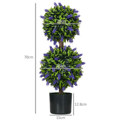 HOMCOM Set of 2 Artificial Plants, Lavender Flowers Ball Trees with Pot, for Home Indoor Outdoor Decor, 70cm