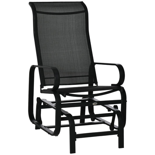 Outsunny Outdoor Gliding Rocking Chair with Sturdy Metal Frame Garden Comfortable Swing Chair, Black