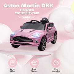 سيارة كهربائية للأطفال تعمل بالبطارية ومرخصة من AIYAPLAY Aston Martin DBX، 12 فولت، سيارة للأطفال مزودة بأضواء وبوق موسيقي، باللون الوردي