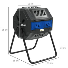 Outsunny 160L 360√Ç¬∞ Rotating Dual Chamber Composter - Blue