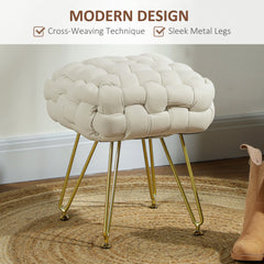 HOMCOM Velvet-Feel Bold Woven Footstool - Cream White