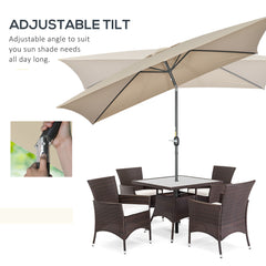 Outsunny 3x2m Garden Parasol Umbrella with Tilt and Crank, Outdoor Sun Shade Canopy with Aluminium Frame and Steel Ribs, Rectangular, Khaki