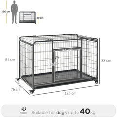 PawHut Metal Dog Cage Kennel Locking Door & Wheels Removable Tray Openable Top For Extra Large Pets 125 x 76 x 81 cm