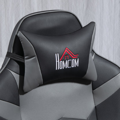HOMCOM Massage Recliner Chair with Remote, PU Leather Recliner Armchair with Cup Holders and Side Pockets, Racing Style Reclining Chair with Headrest, 360√Ç¬∞ Swivel, Lumbar Support, Grey
