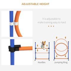 PawHut Dog Agility Training Equipment with Weave Poles, Jump Ring, Pause Box, Adjustable Hurdle, Carry Bag, Orange