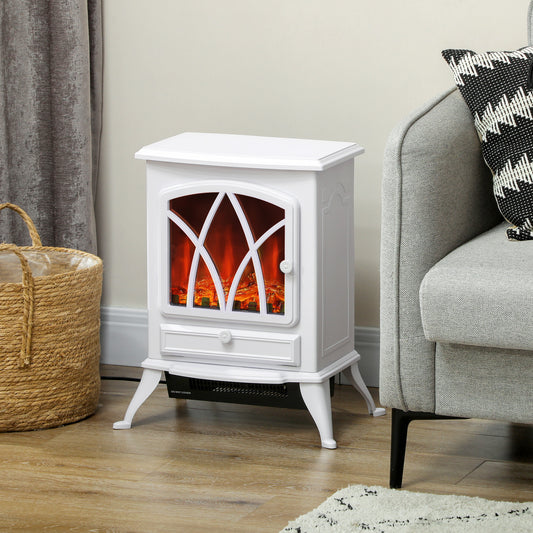 HOMCOM 1kW-2kW Vintage Electric Fireplace Heater - White