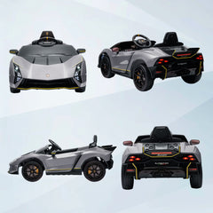 AIYAPLAY 12V Lamborghini Autentica Licensed Kids Electric Car with Remote Control, Four Suspension Wheels, Soft Start, Grey