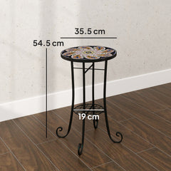 Outsunny Mosaic Garden Table, 35.5 cm Round Outdoor Table with Shelf, Ceramic Tile Top, Small Garden Side Table Bistro Table End Table Plant Stand for Indoor, Patio, Balcony, Orange