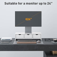 HOMCOM Monitor Stand Riser with 3 Drawers, Monitor Riser for Laptop, Computer, PC, Small Printer, 51 x 24 x 13cm, White