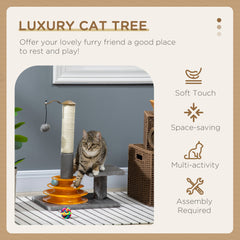 PawHut 56cm Cat Tree Tower Activity Centre, Climbing Stand Kitten House Furniture w/ Scratching Posts, Toy Ball - Grey