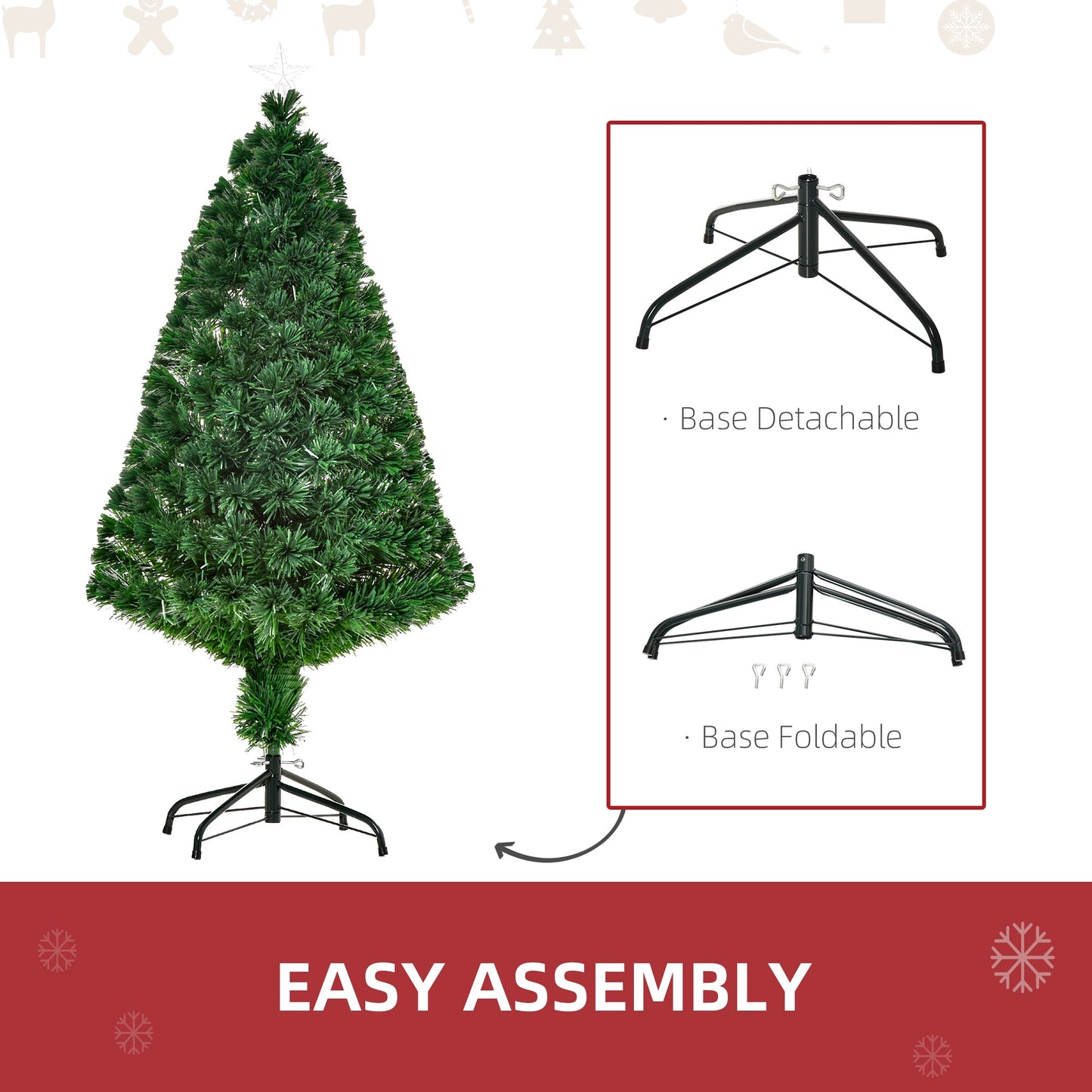 HOMCOM 4FT Pre-Lit Fibre Optic Artificial Christmas Tree Holiday Xmas D√É¬©cor with Tree Topper Multi-Colour