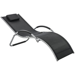 Outsunny Sun Lounger Reclining Chair Portable Armchair with Pillow for Garden Patio Outside Aluminium Frame, Black