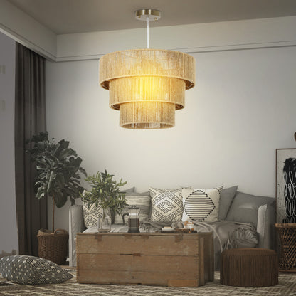 HOMCOM Hemp Rope Ceiling Light, 3-Layer Boho Pendant Light, E14 Vintage Ceiling Lamp Fixtures for Living Room, Bedroom, Kitchen, Hallway, Light Brown