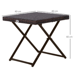 Outsunny Folding Rattan Garden Coffee Table, Small Square Outdoor Bistro Side Table with Rattan Top for Patio, Balcony, Porch, 40 x 40 x 40 cm, Brown