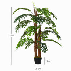 Outsunny 120cm/4FT Artificial Palm Tree Decorative Plant w/ 19 Leaves Nursery Pot Fake Plastic Indoor Outdoor Greenery Home Office D√É¬©cor