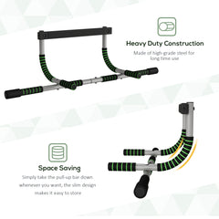 HOMCOM Pull-Up Bar for Doorway, Home Fitness Door Horizontal Push up Bar for Indoor Gym Upper Body Workout, Green