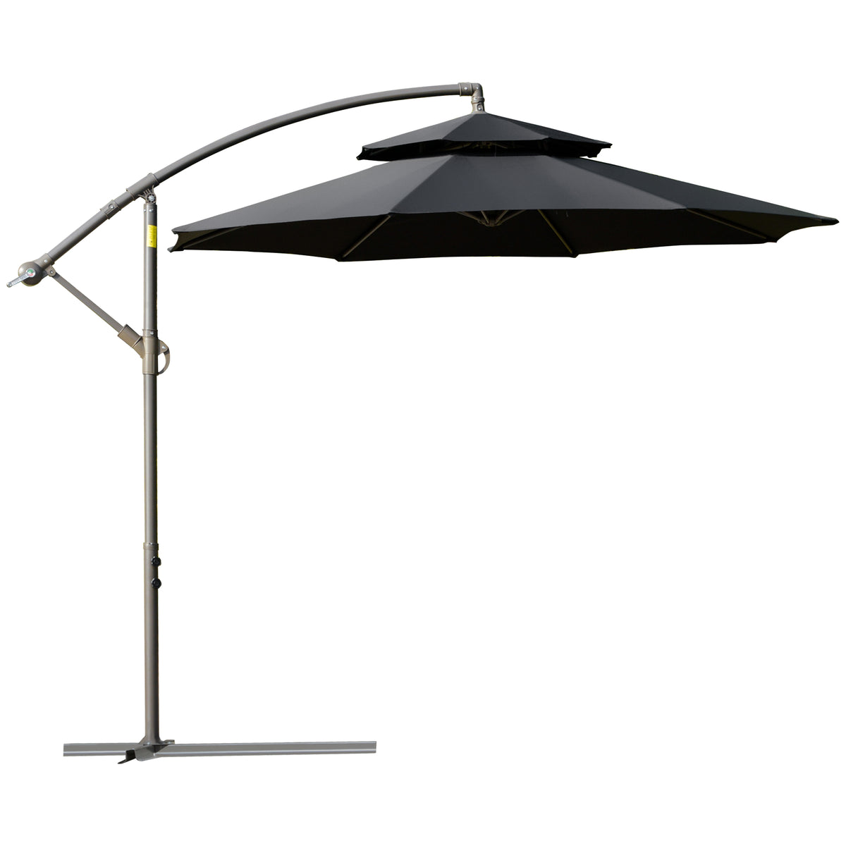 Outsunny 2.7m Banana Parasol Cantilever Umbrella with Crank Handle, Double Tier Canopy and Cross Base for Outdoor, Hanging Sun Shade, Black