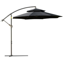 Outsunny 2.7m Banana Parasol Cantilever Umbrella with Crank Handle, Double Tier Canopy and Cross Base for Outdoor, Hanging Sun Shade, Black