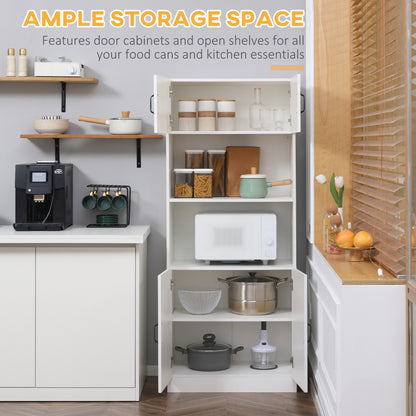 HOMCOM Kitchen Cupboard, 5-Tier Storage Cabinet with Adjustable Bottom Shelf, Open Microwave Countertop, White