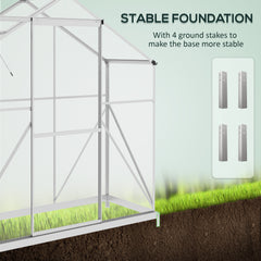 Outsunny 6 x 2.5ft Polycarbonate Greenhouse Walk-In Green House with Rain Gutter, Sliding Door, Window, Foundation, Silver