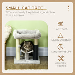 PawHut 48cm Cat Tree with Scratching Posts, Bed, Perch, Self Groomer, Toy - Grey