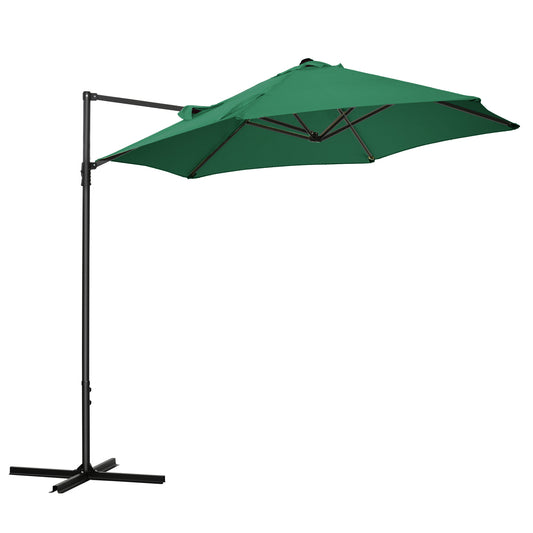 Outsunny 2.5M Garden Cantilever Parasol, Offset Roma Patio Umbrella Hanging Sun Shade Canopy Shelter with 360√Ç¬∞ Rotation and Cross Base, Green