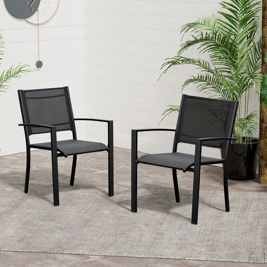 Outsunny Set of 2 Outdoor Garden Chairs with Steel Frame Texteline Seats for Dining Patio Balcony Black